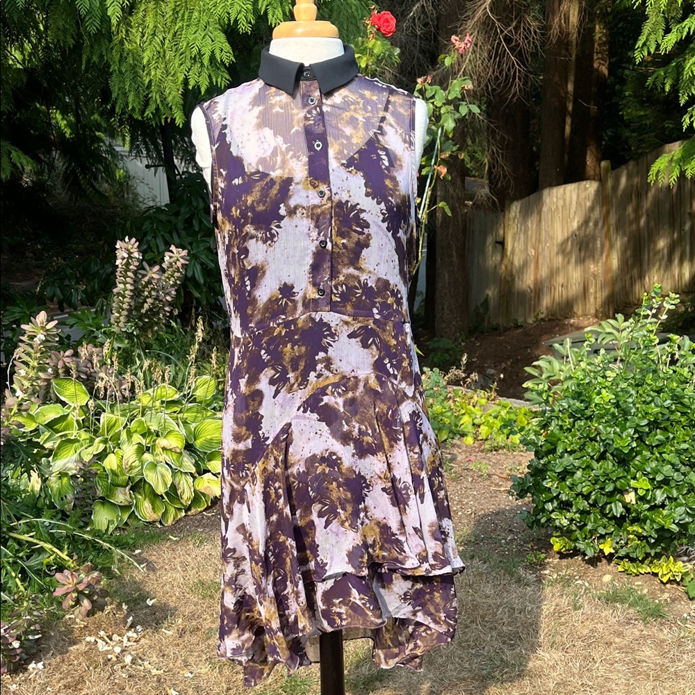 Simply Vera VeraWang Sleeveless Asymmetrical Button-Up Dress in Purple and Gold